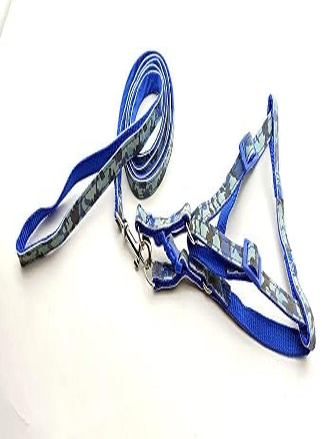 Pups&Pets 10MM Nylon Padded Adjustable Strip Pattern Printed Vest Harness and Long Handle Leash Ideal for Outdoor Walking/Training Dogs & Puppies (Blue) - Image 1